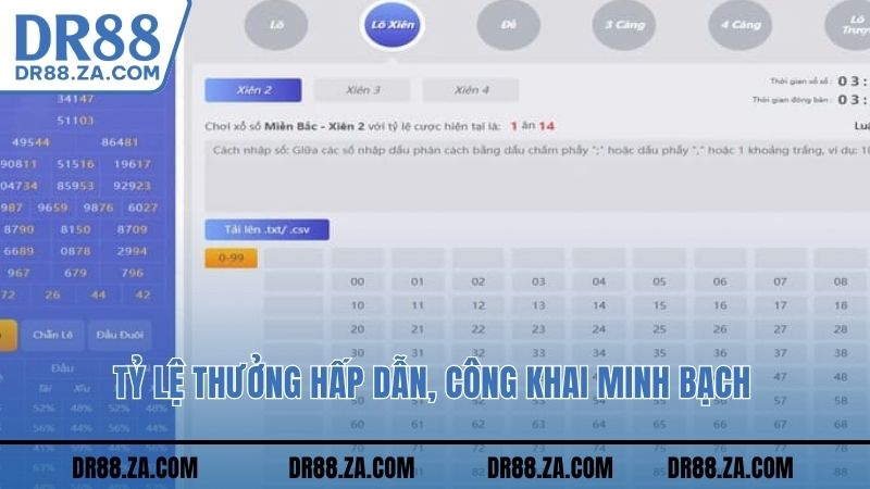 Tỷ lệ thưởng hấp dẫn, công khai minh bạch